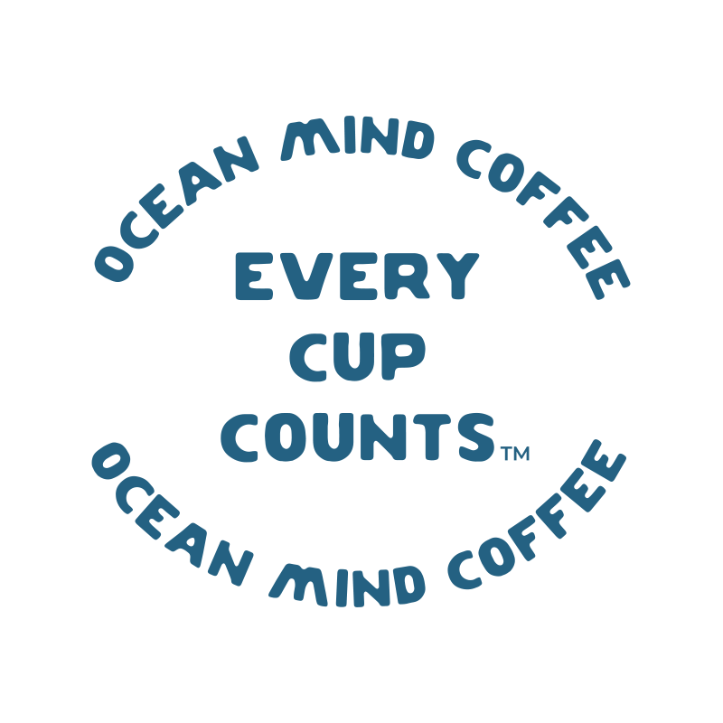 Logo for Ocean Mind Coffee with text 'Every Cup Counts'
